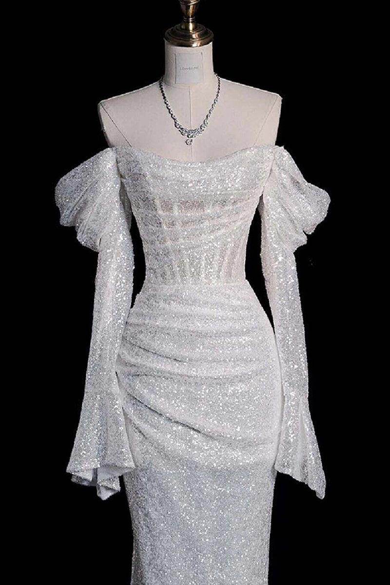 Trumpet-Mermaid Sweep-Brush Train Sequined Lace Wedding Dress 749300816750 - COCOMELODY