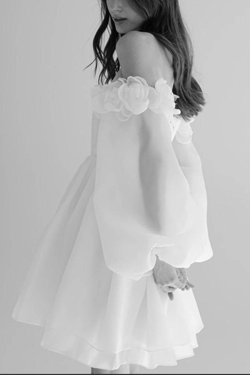 A-Line Short-Mini Organza Little White Dress 100010 - COCOMELODY