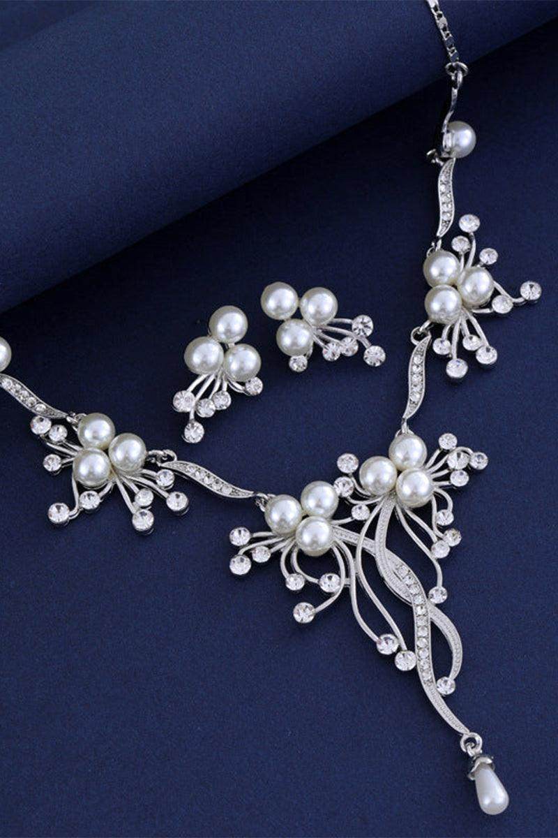 Alloy Zircon Pearl Necklace Earrings Jewelry 803869863410 - COCOMELODY