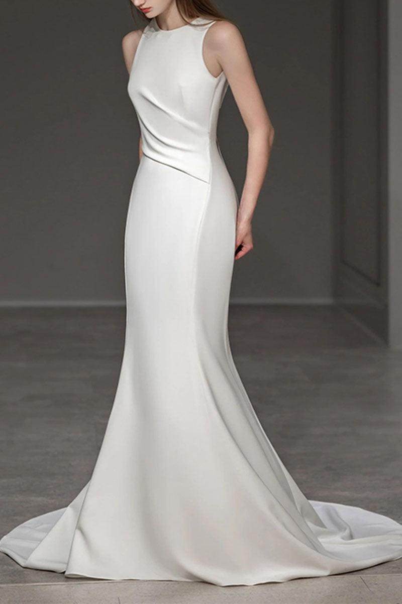 Trumpet-Mermaid Sweep-Brush Train Satin Wedding Dress 709458498838 - COCOMELODY