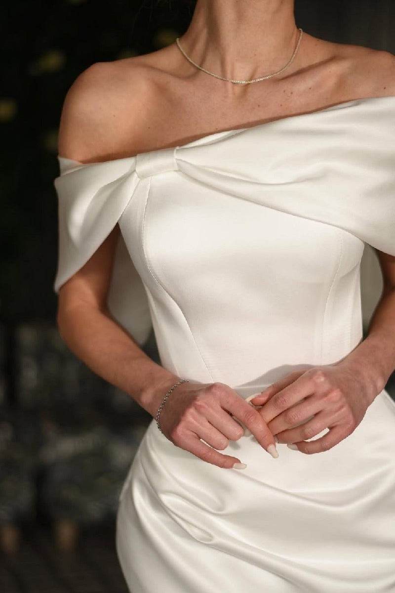 Sheath-Column Short-Mini Satin Little White Dress 100064 - COCOMELODY