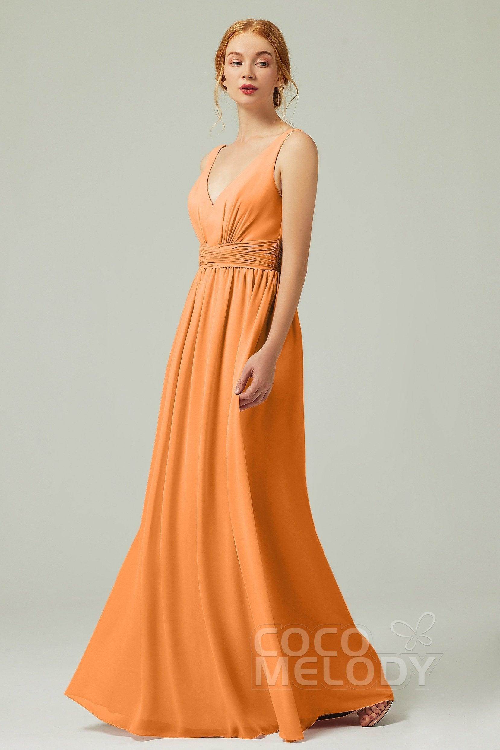 A-Line Floor Length Chiffon Bridesmaid Dress CB0318 - COCOMELODY