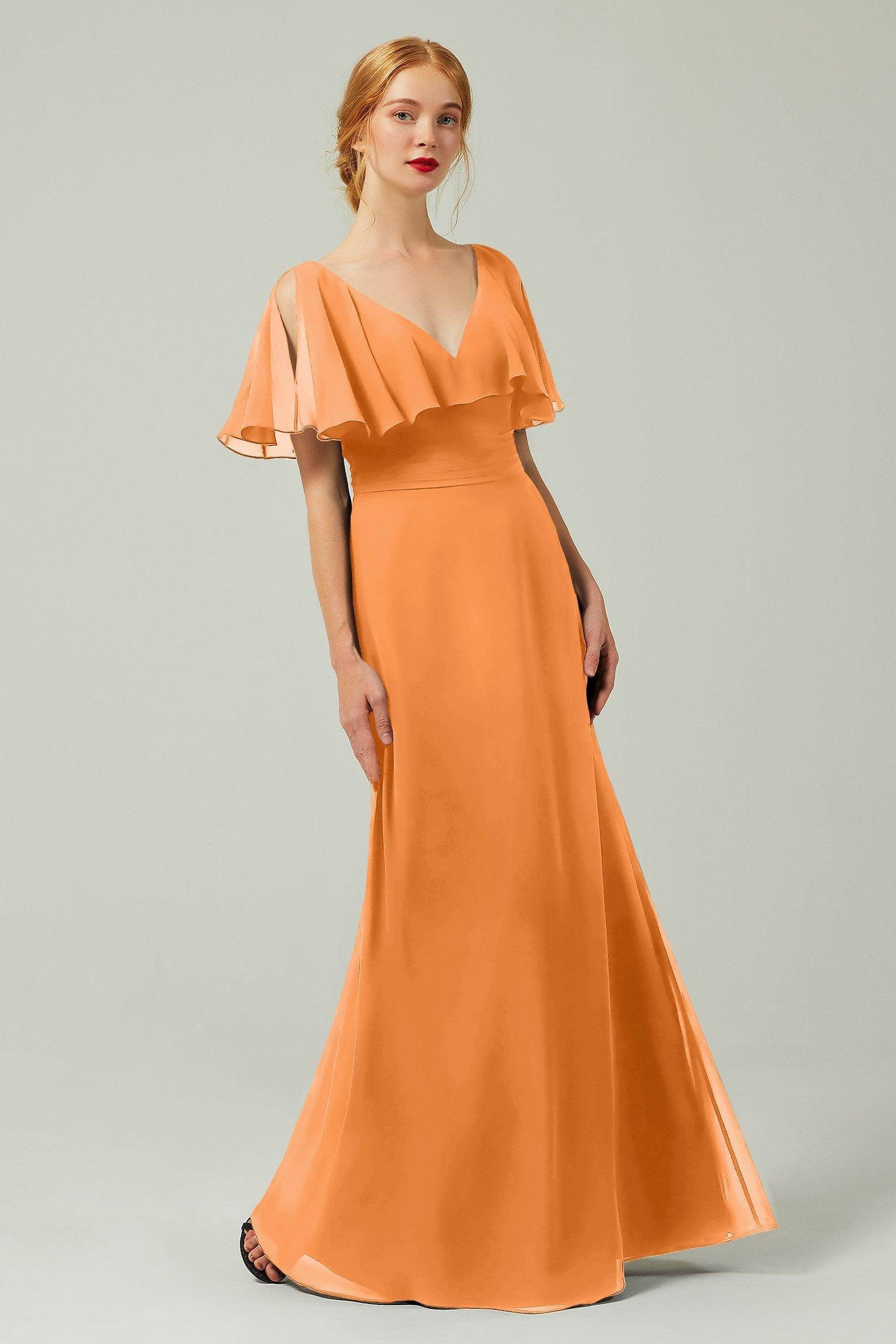 Sheath-Column Floor Length Chiffon Bridesmaid Dress Formal Dresses CB0341CR - COCOMELODY