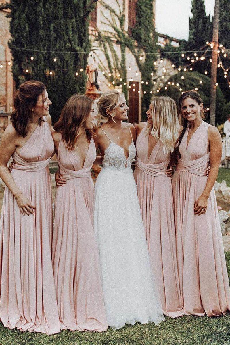 A-Line Maxi Knitted Fabric Bridesmaid Dress 613443982386 - COCOMELODY