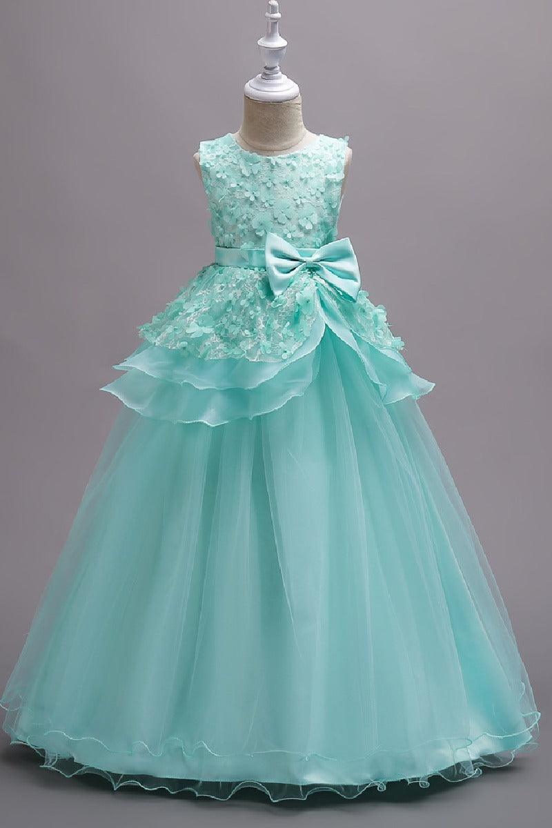 A-Line Round Neck Sleeveless Organza Floor Length Flower Girl Dresses 1029094443095 - 7 Days / Mint Green / 120cm - COCOMELODY