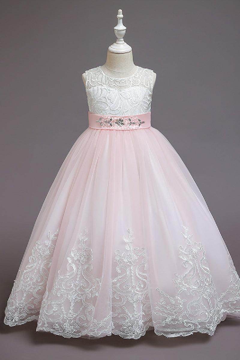 A-line floor length tulle lace flower girl dress 621667738228 - COCOMELODY
