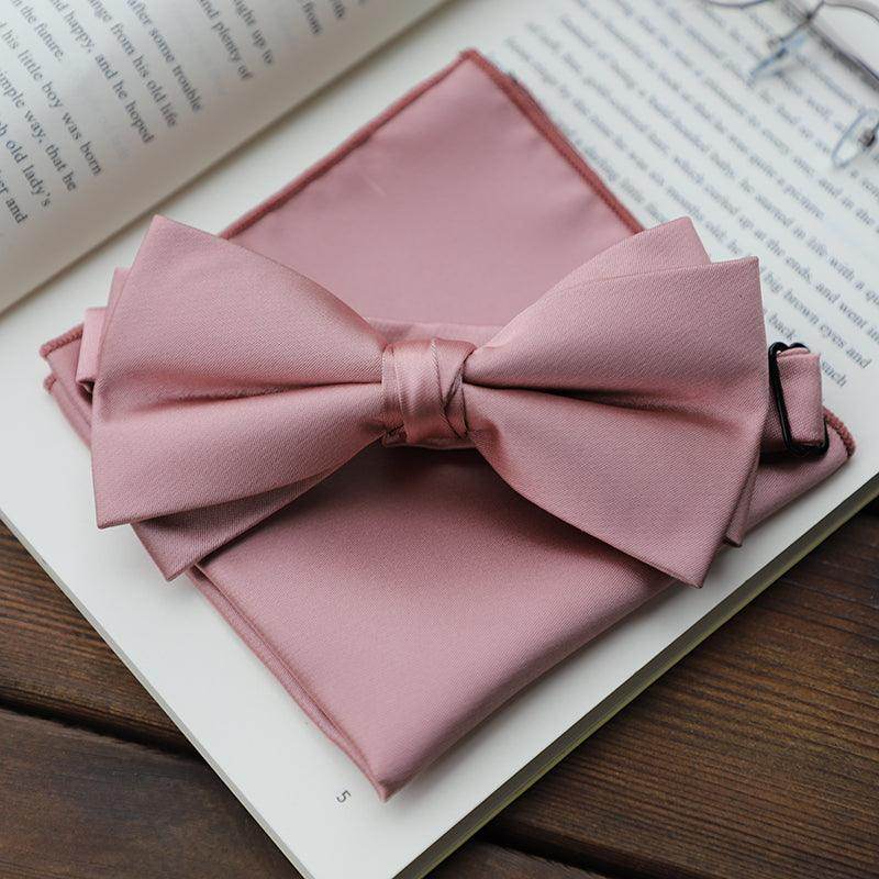 Men's 2-Piece Elastic Silk Like Satin Bow Ties Pocket Square 641989567542 - COCOMELODY
