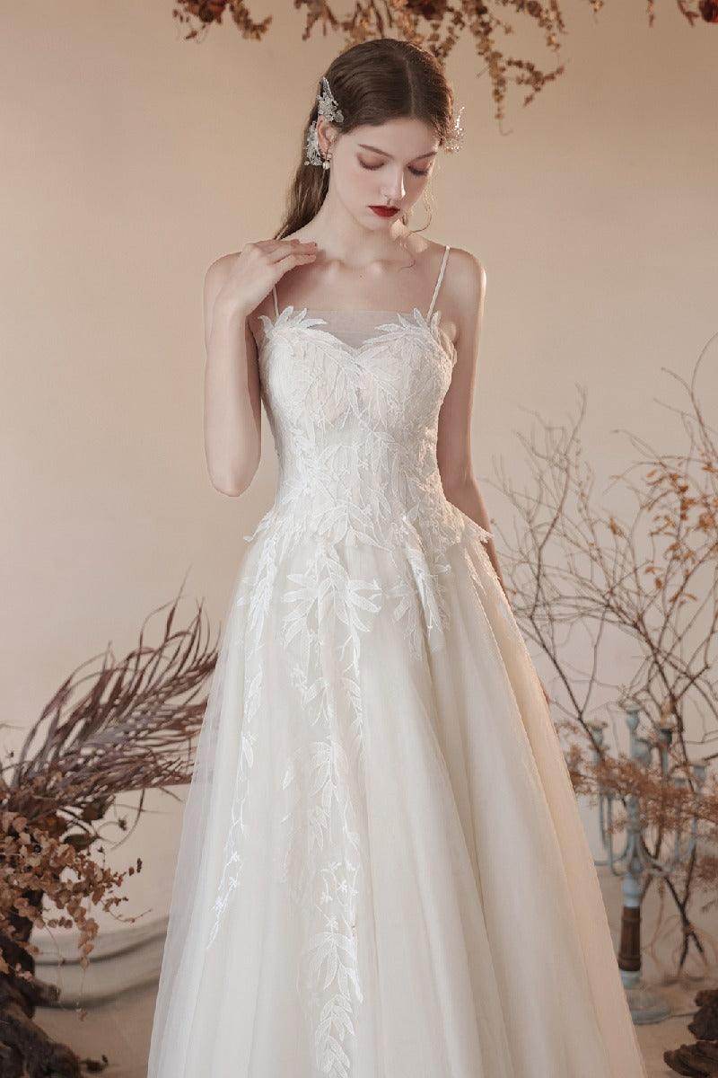 A-Line Ankle Length Lace Tulle Wedding Dress 820734030790 - COCOMELODY