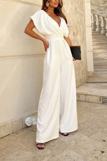 V-Neck Floor Length Polyester Wedding Jumpsuit 928697952741 - COCOMELODY