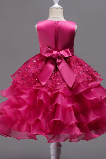 Ball Gown Round Neck Sleeveless Ruffled Organza Knee Length Flower Girl Dresses 1029768586286 - 7 Days / Fuchsia / 110cm - COCOMELODY