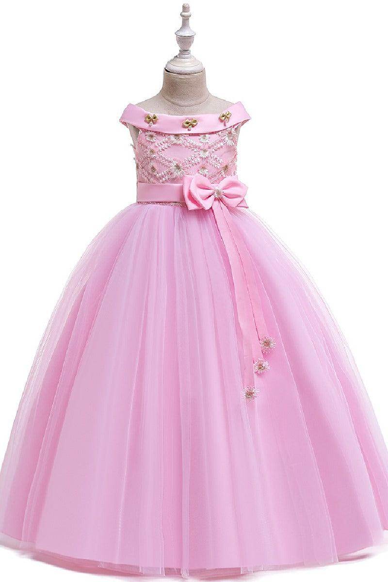 Ball-Gown/Princess Off the Shoulder Tulle Floor-length Flower Girl Dresses 598054757127 - COCOMELODY