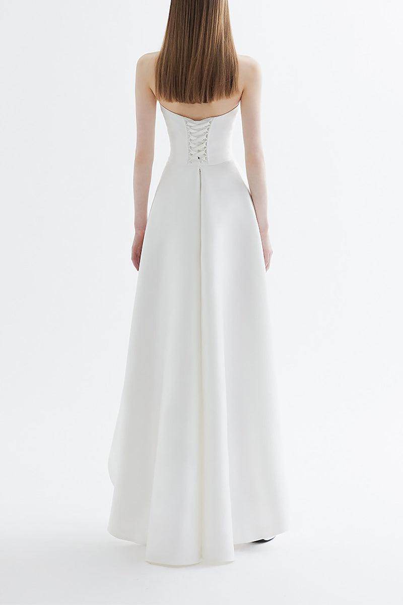 A-Line High-Low Satin Wedding Dress 817751424251 - COCOMELODY