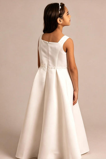 A-Line Ankle Length Satin Square Neck Appliques Flower Girl Dresses 1061417986274 - 7 Days / As Picture / 100cm - COCOMELODY