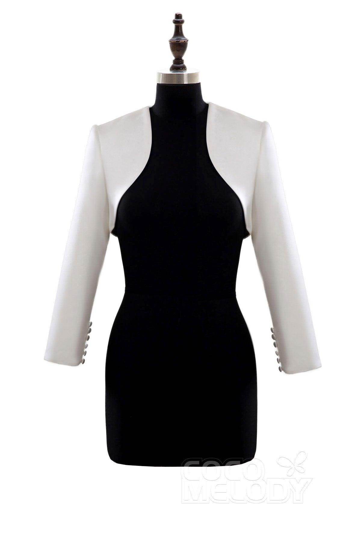 Fashion Ivory Satin Long Sleeve Wedding Jacket AC4009 - COCOMELODY