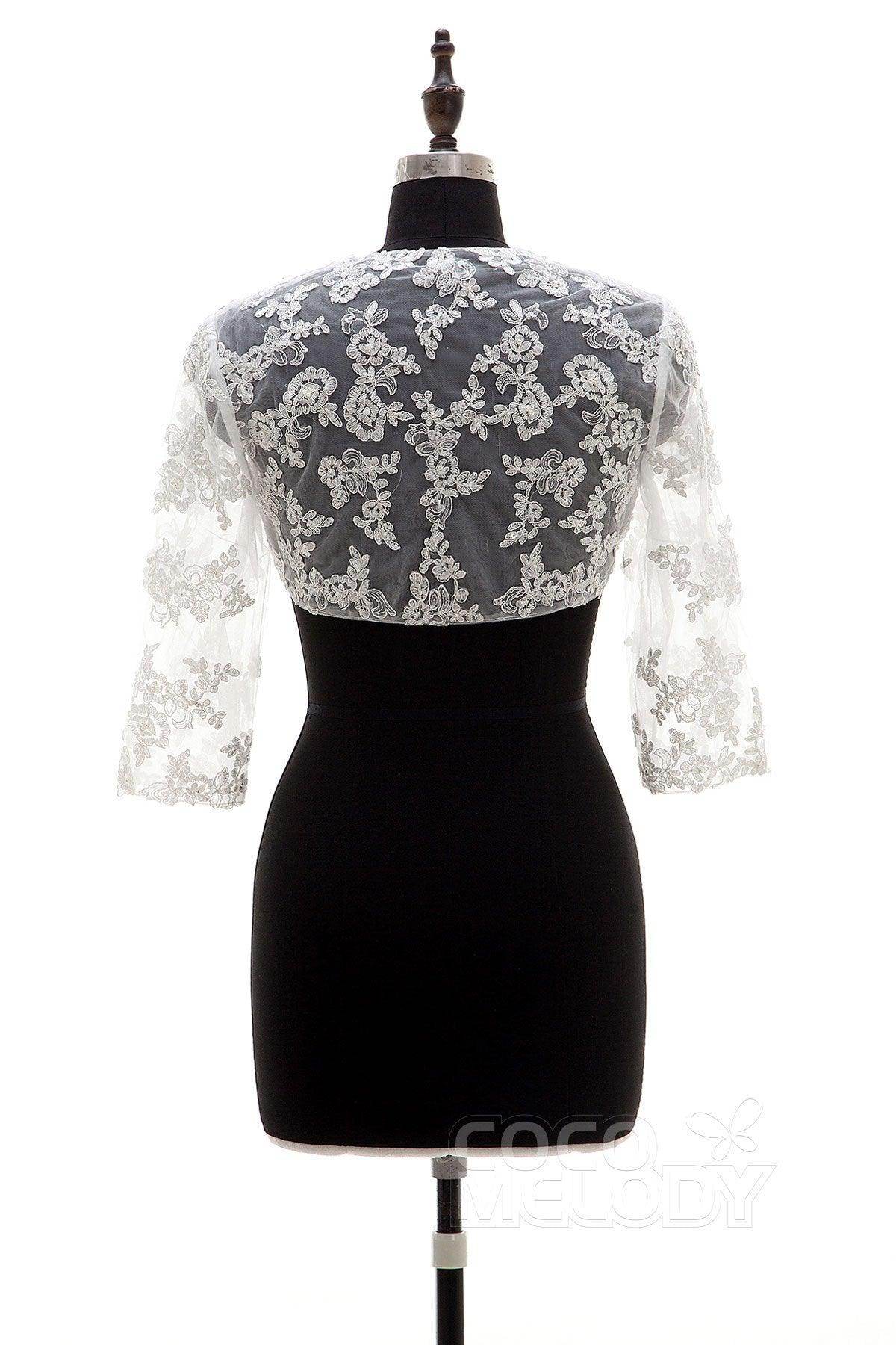 Lace 3/4 Length Sleeve Wedding Jacket AC6016 - COCOMELODY