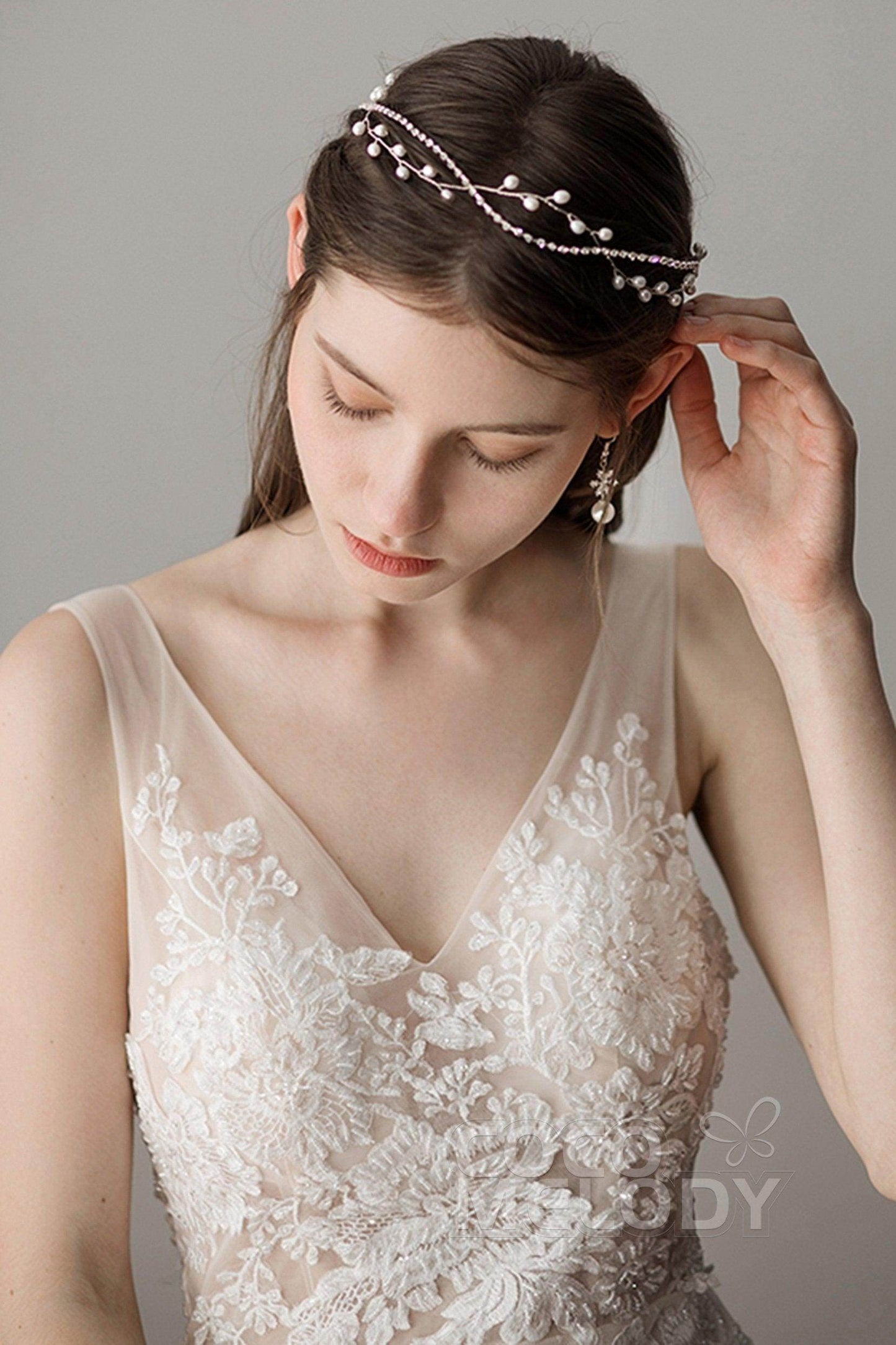 Alloy Headbands with Imitation Pearl and Rhinestone AH18001 - COCOMELODY
