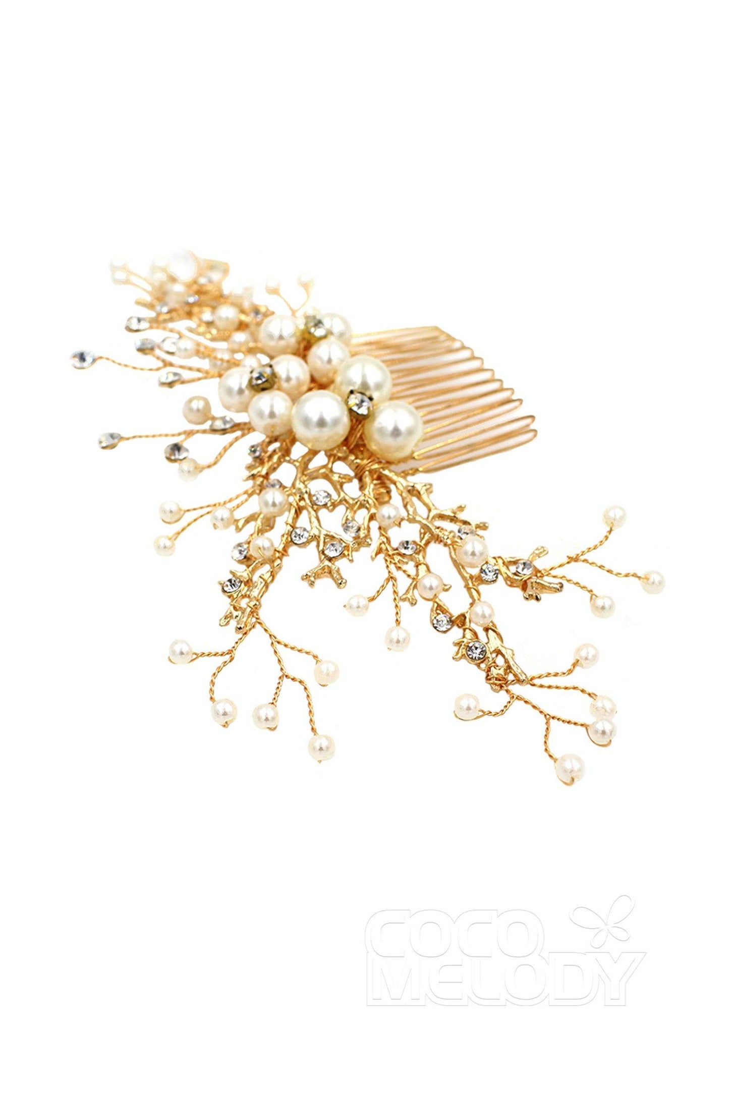 Alloy Hair Combs with Imitation Pearl and Rhinestone AH18007 - COCOMELODY