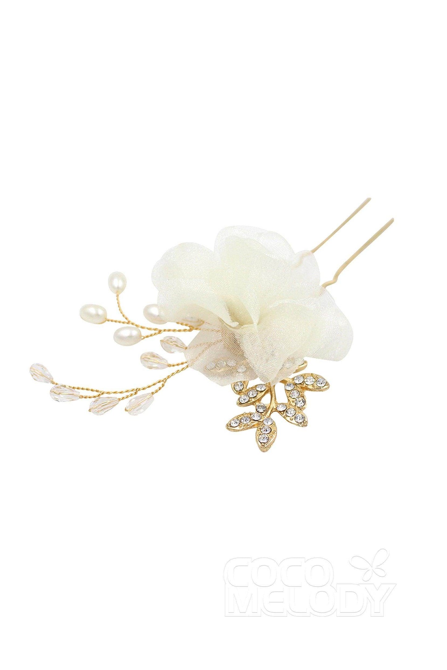 Alloy Hairpins with Flower Imitation Pearl Crystals AH18008 - COCOMELODY