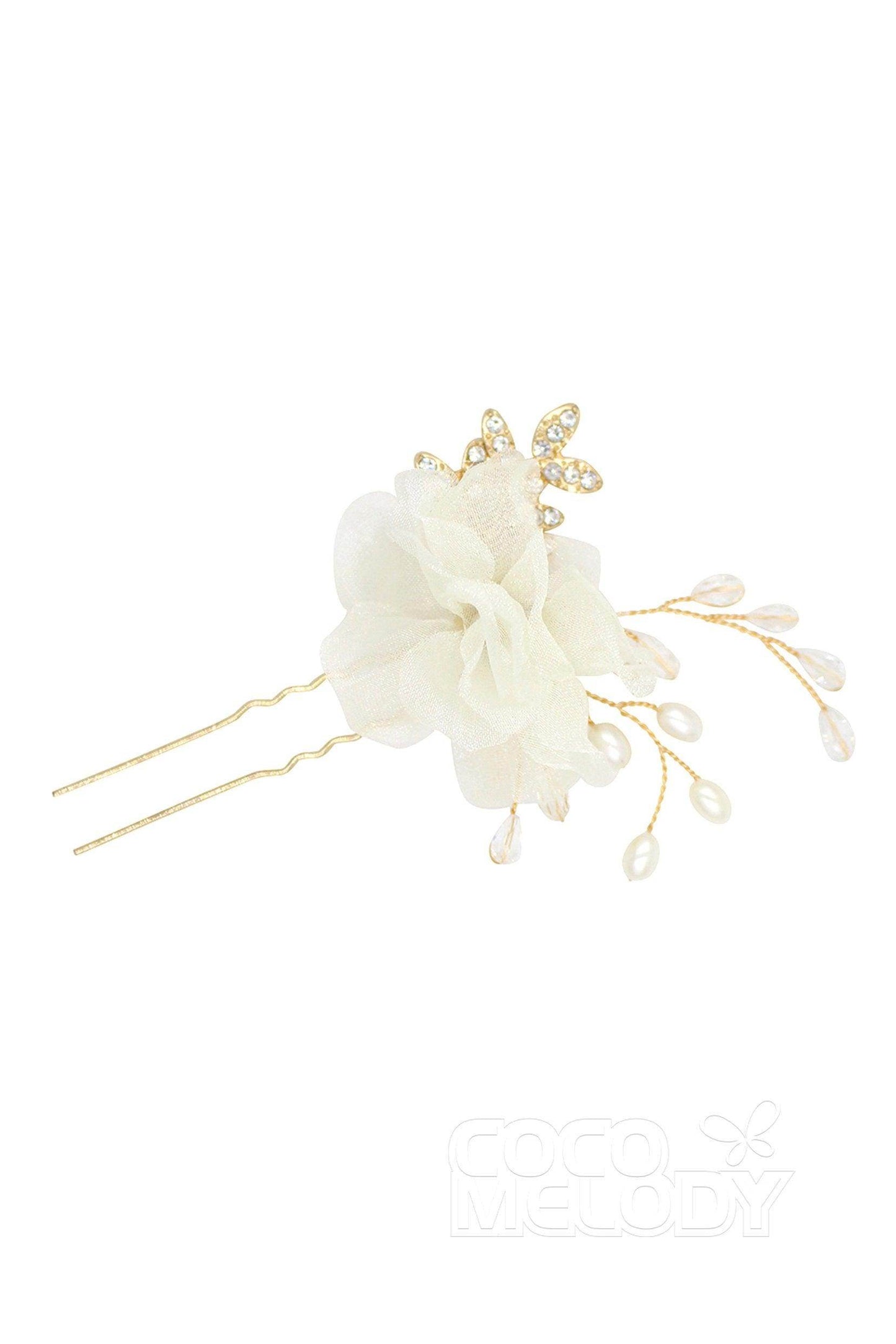 Alloy Hairpins with Flower Imitation Pearl Crystals AH18008 - COCOMELODY