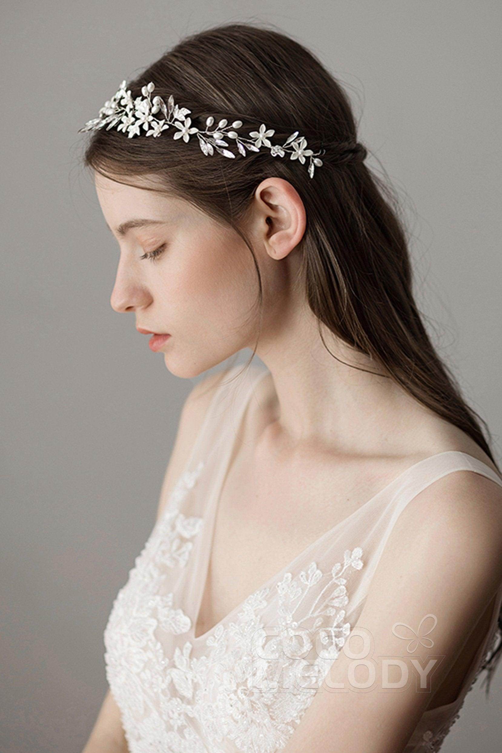 Fashion Alloy Headbands with Pearl and Crystals AH18017 - COCOMELODY