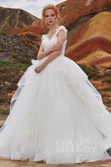 A-Line Chapel Train Tulle Wedding Dress LD5802 - COCOMELODY