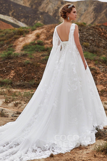 A-Line Cathedral Train Lace Wedding Dress LD5766 - COCOMELODY