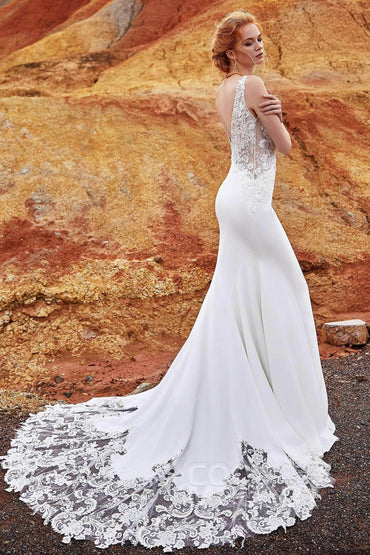 Mermaid Court Train Knitted Fabric Wedding Dress LD5818 - COCOMELODY