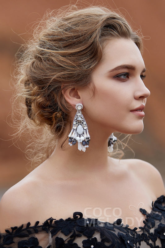 Chic Zircon Wedding Earrings with Jewel and Beading HG18016