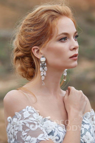 Fashion Zircon Wedding Earrings with Jewel Beading HG18018 - COCOMELODY