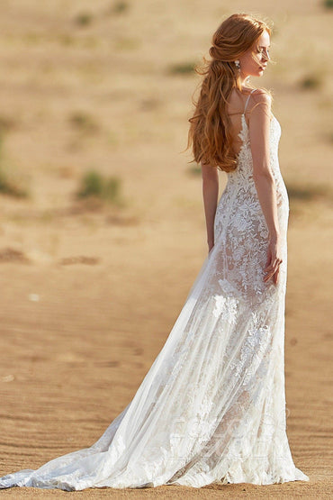 Trumpet-Mermaid Chapel Train Tulle Lace Wedding Dress LD5808 - COCOMELODY