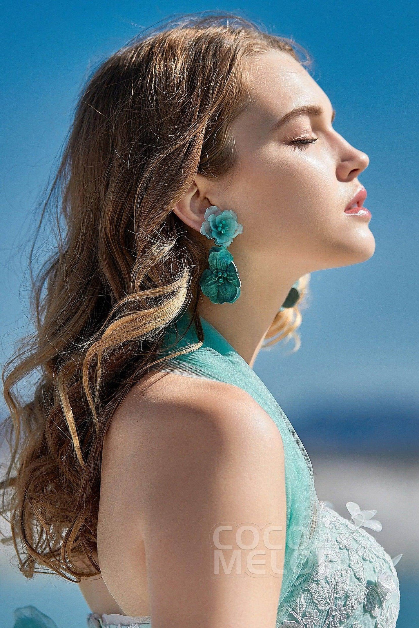 Fashion Flower Wedding Earrings with Beading HG18002 - COCOMELODY