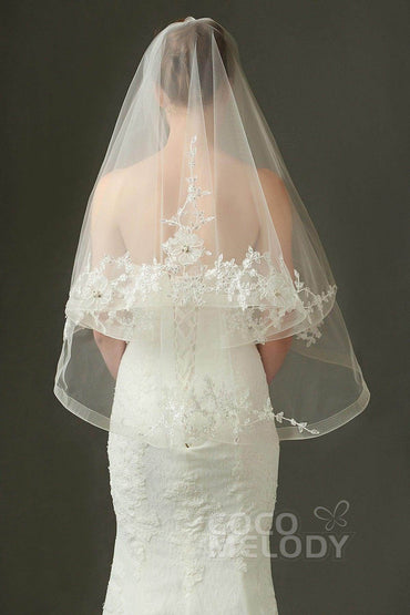 One-tier Lace Edge Tulle Hip Veils with Appliques AV160029 - COCOMELODY