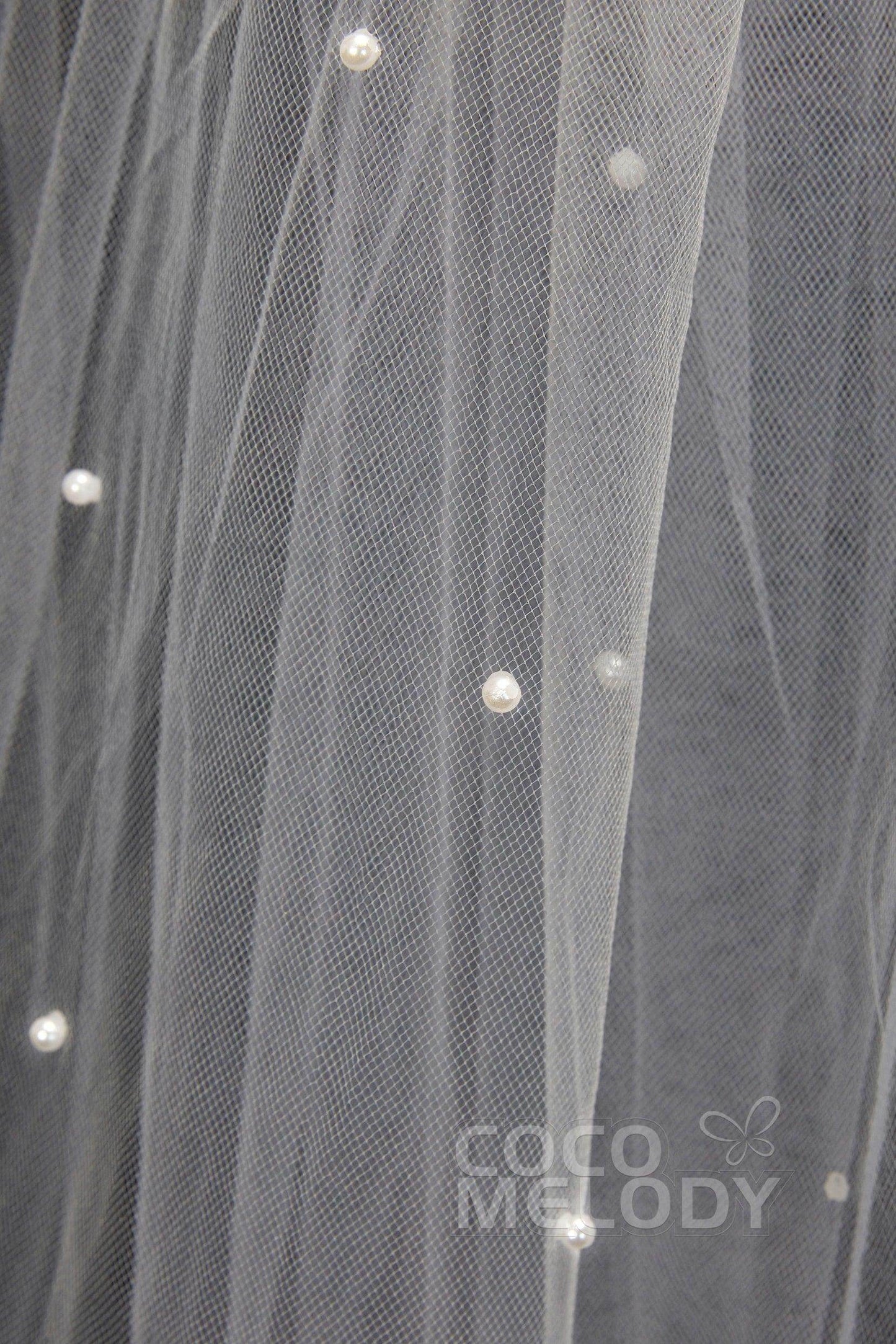 Three-tier Ribbon Edge Tulle Hip Veils with Pearls AV18009 - COCOMELODY