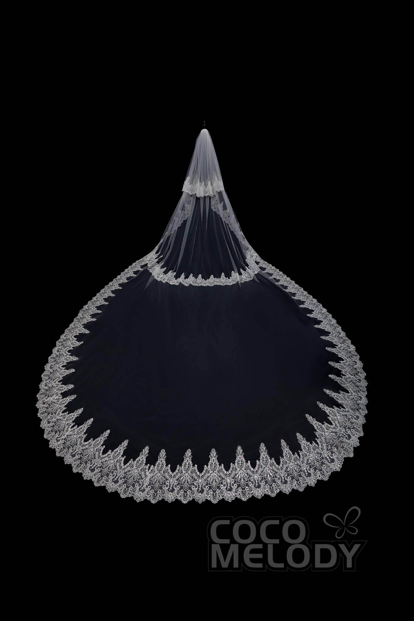 Two-tier Lace Edge Tulle Cathedral Veils Appliques AV18021 - COCOMELODY