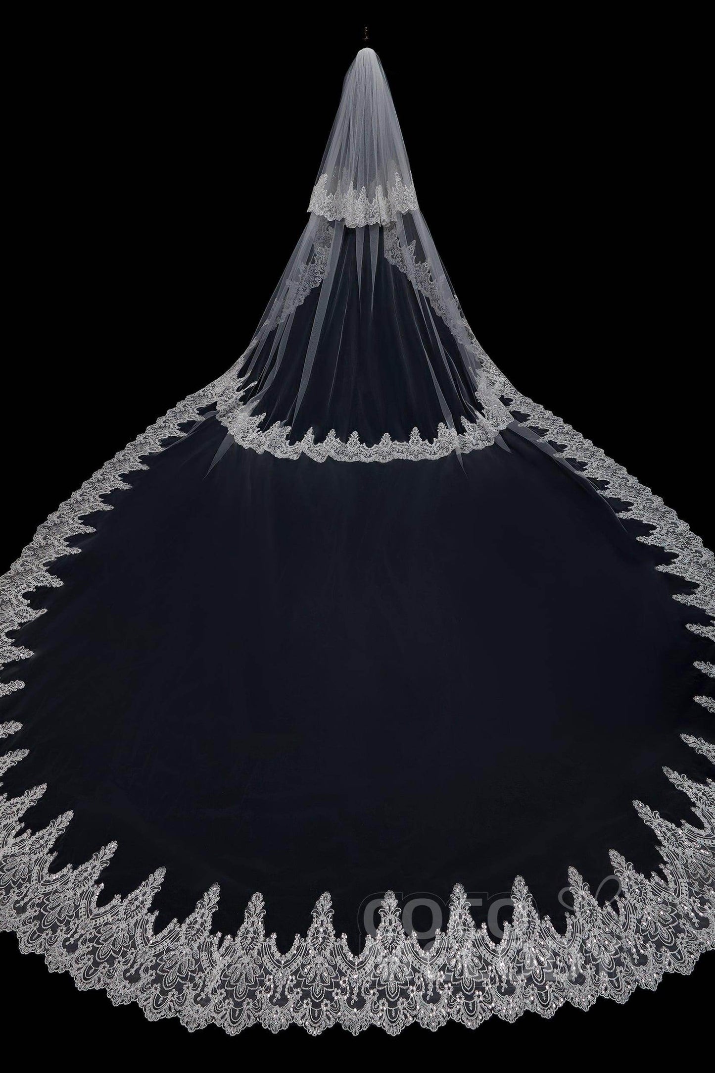 Two-tier Lace Edge Tulle Cathedral Veils Appliques AV18021 - COCOMELODY
