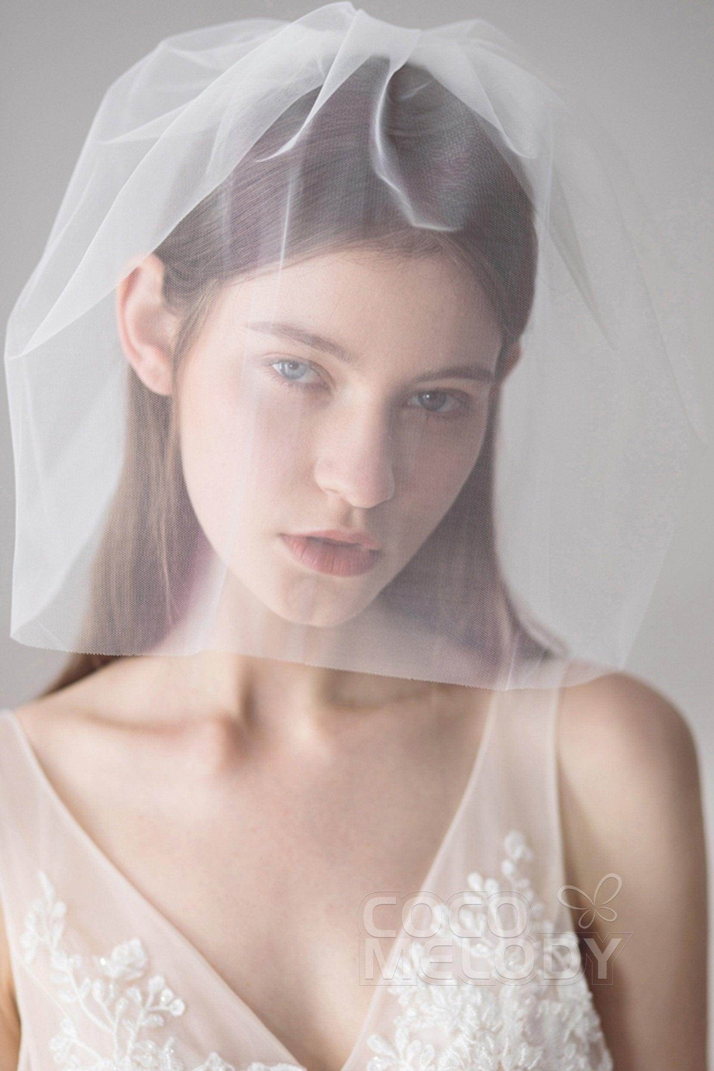 Chic Two-tier Cut Edge Tulle Blusher Veils AV18028 - COCOMELODY