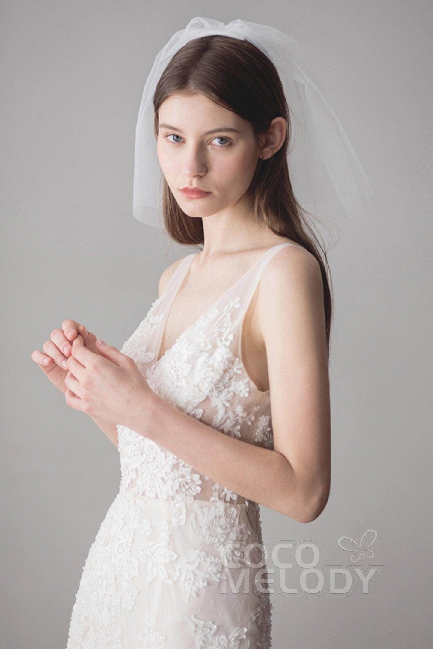 Chic Two-tier Cut Edge Tulle Blusher Veils AV18028 - COCOMELODY