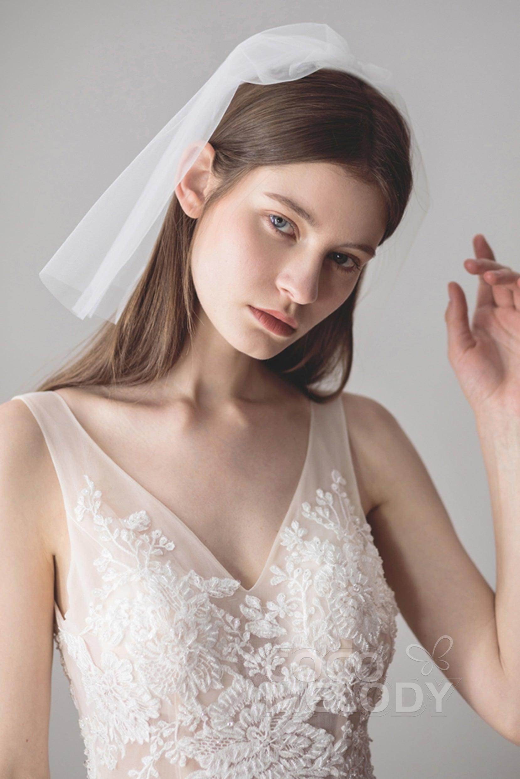 Chic Two-tier Cut Edge Tulle Blusher Veils AV18028 - COCOMELODY