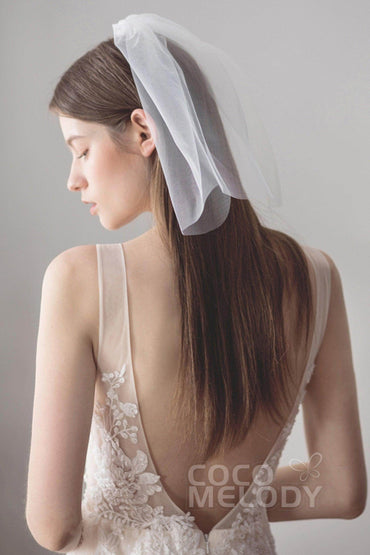 Chic Two-tier Cut Edge Tulle Blusher Veils AV18028 - COCOMELODY