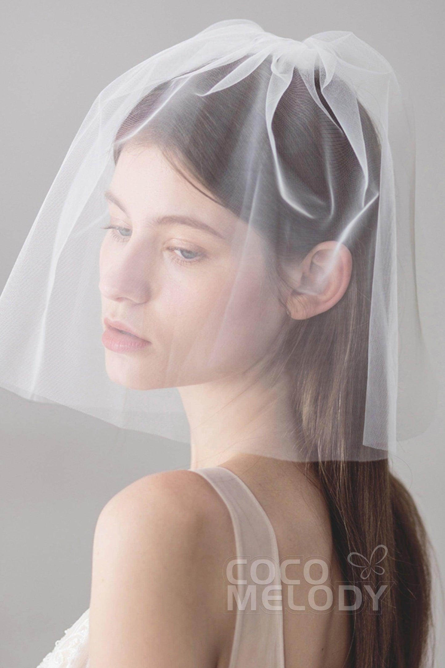 Chic Two-tier Cut Edge Tulle Blusher Veils AV18028 - COCOMELODY