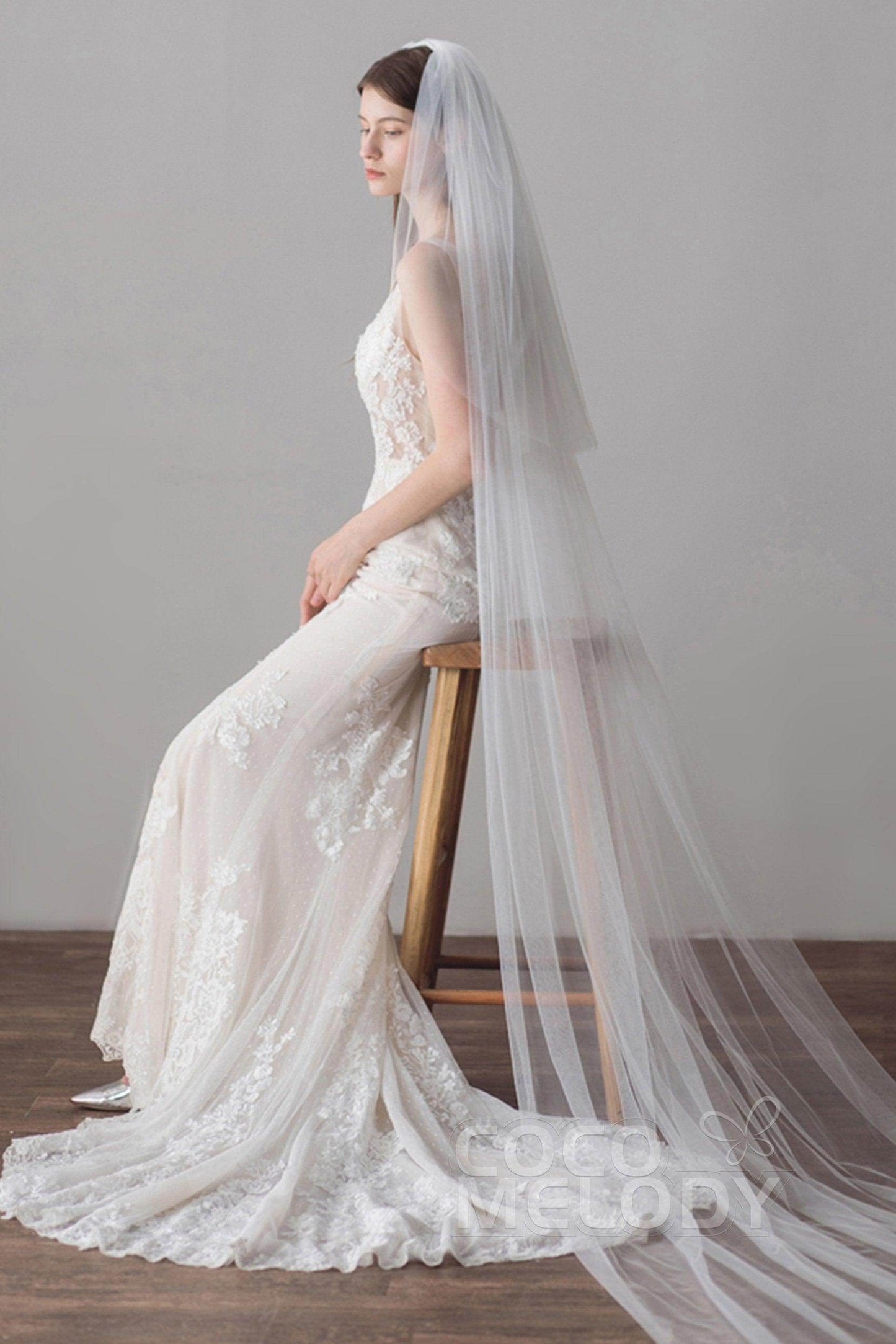 Fashion Two-tier Cut Edge Tulle Chapel Veils AV18030 - COCOMELODY
