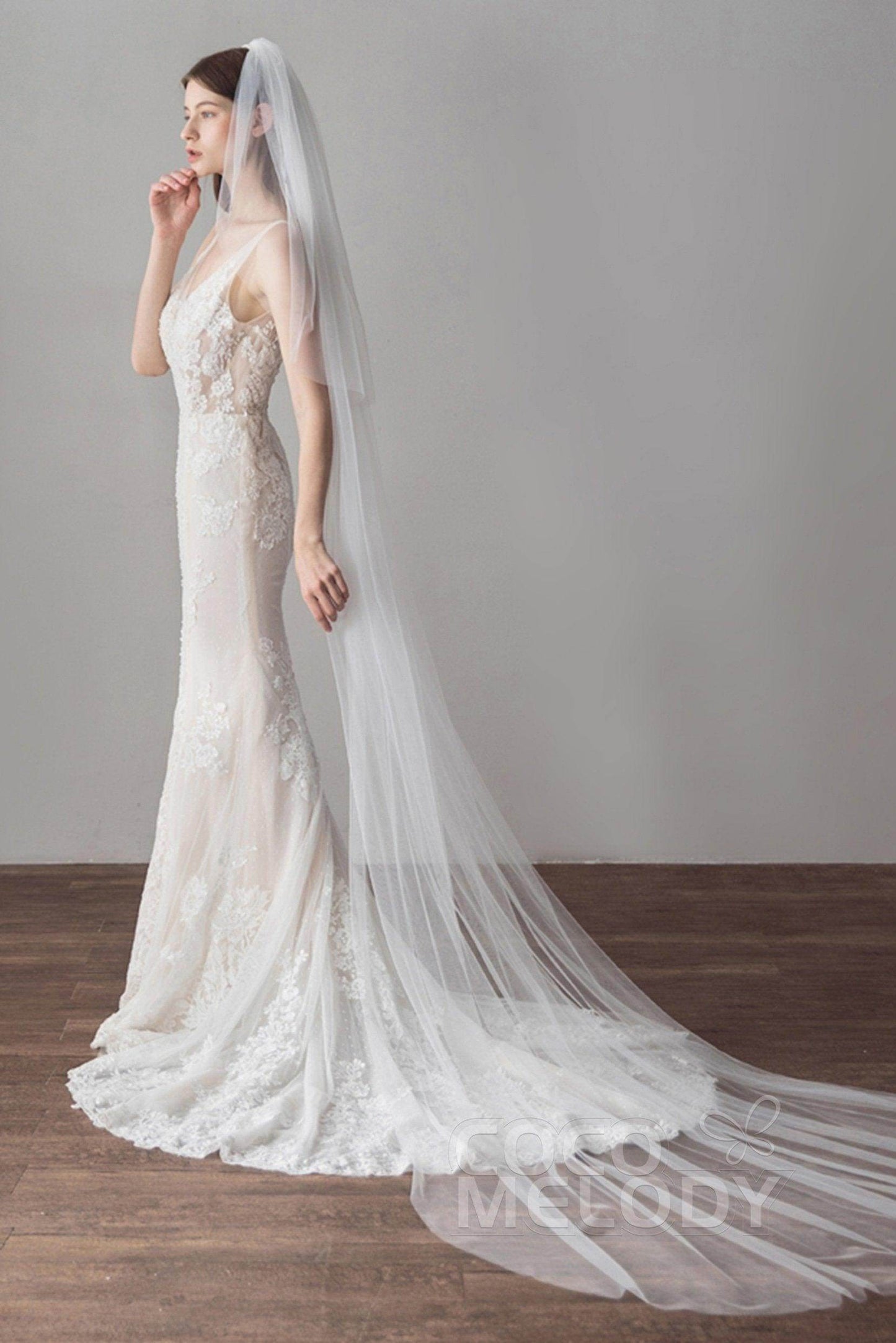 Fashion Two-tier Cut Edge Tulle Chapel Veils AV18030 - COCOMELODY