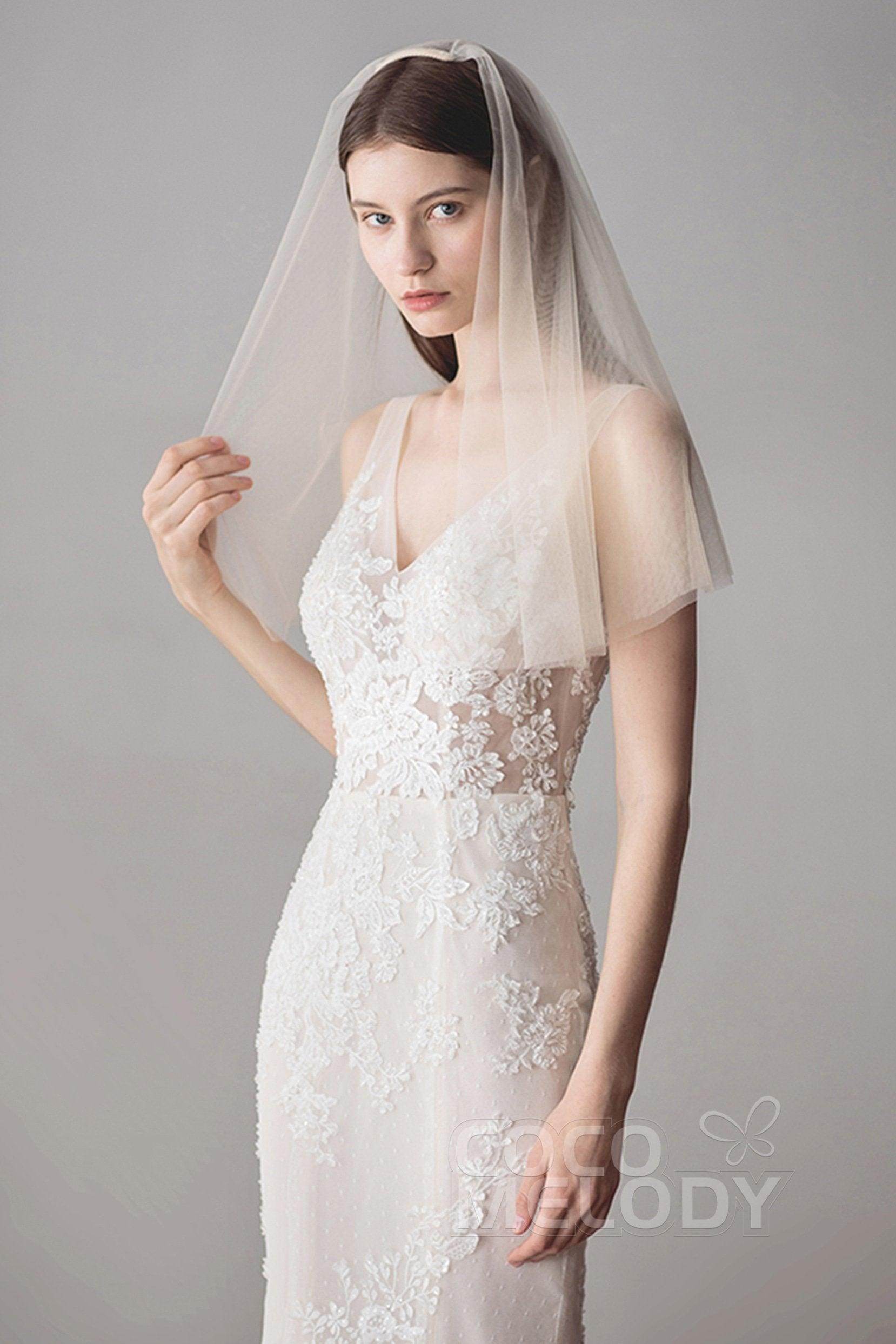 Elegant Two-tier Cut Edge Tulle Elbow Veils AV18035 - COCOMELODY