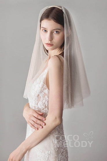 Elegant Two-tier Cut Edge Tulle Elbow Veils AV18035 - COCOMELODY
