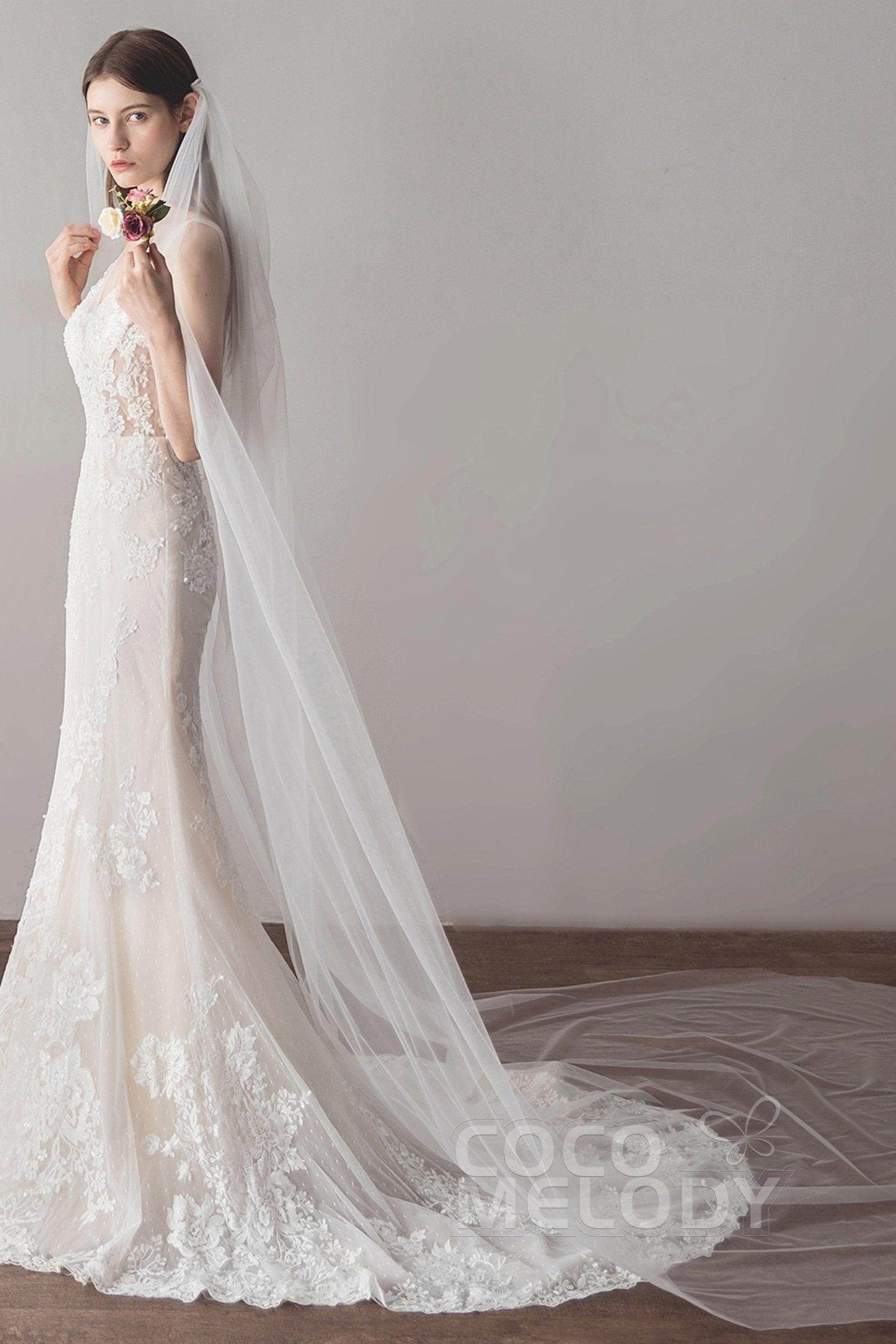 Charming One-tier Cut Edge Tulle Chapel Veils AV18036 - COCOMELODY