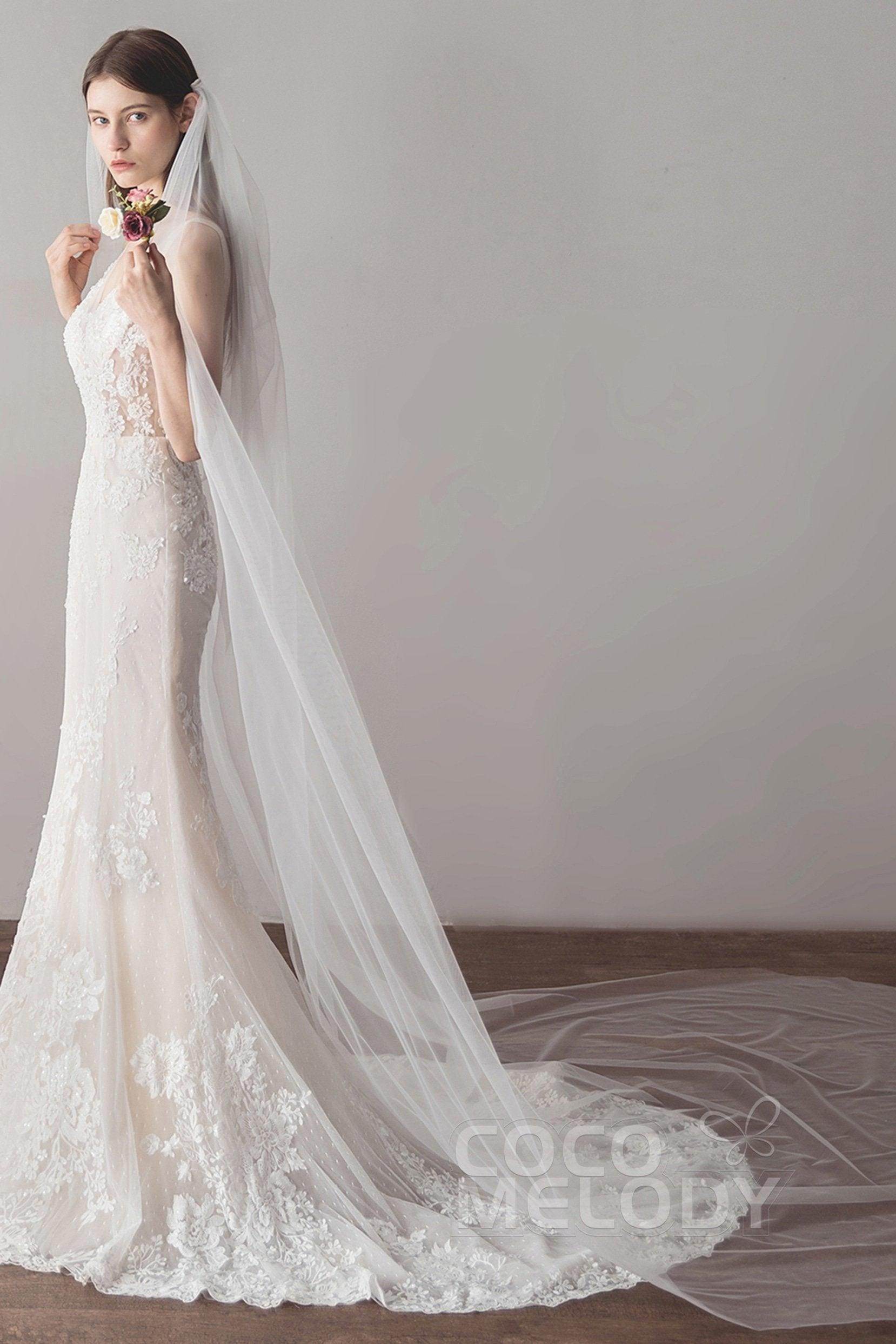 Charming One-tier Cut Edge Tulle Chapel Veils AV18036 - COCOMELODY