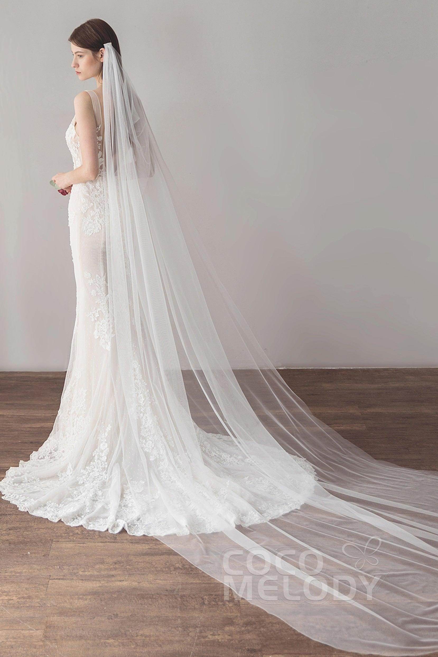 Charming One-tier Cut Edge Tulle Chapel Veils AV18036 - COCOMELODY