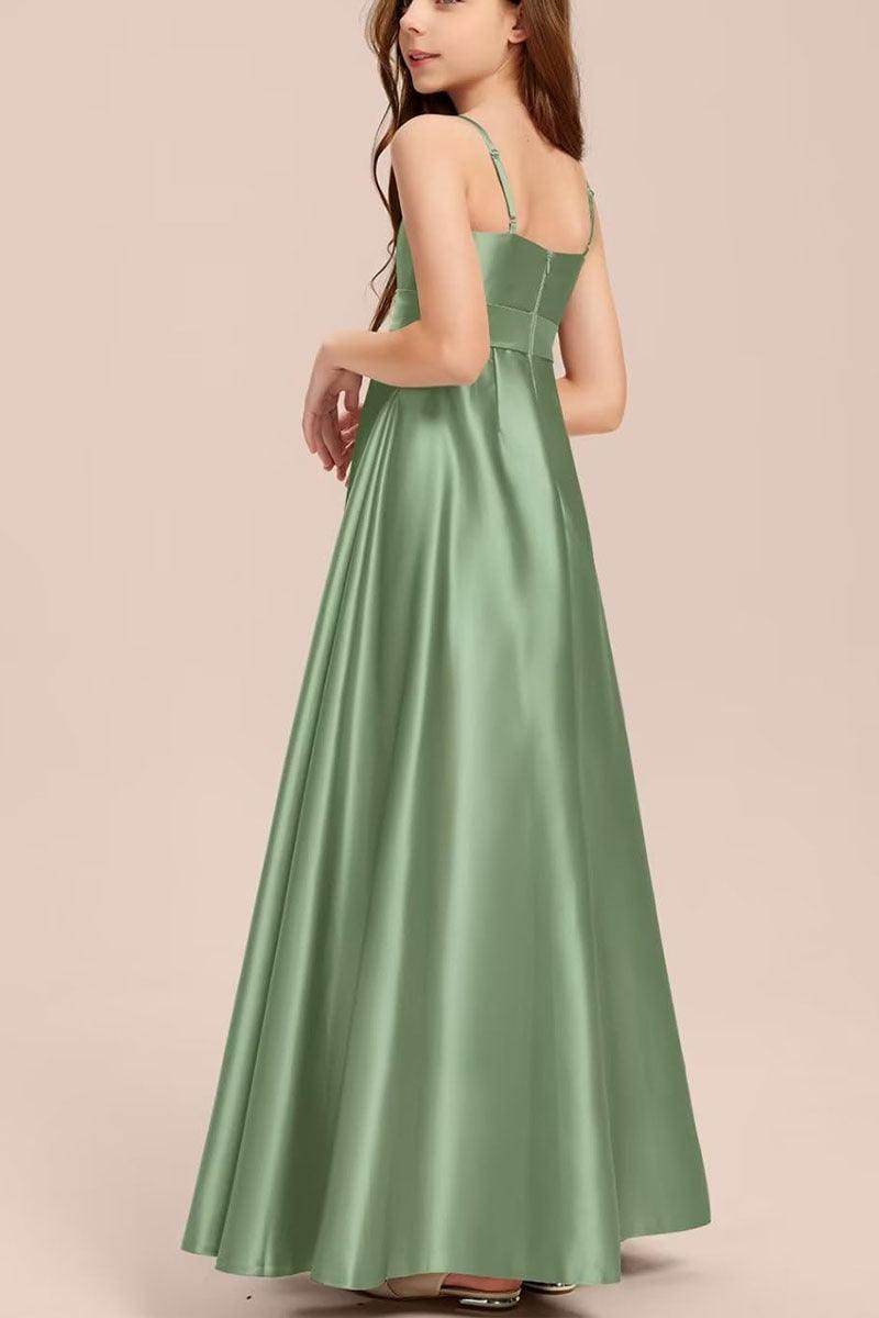 Satin Junior Bridesmaid Dress with Bow & Pockets B0C7KY63LX - COCOMELODY
