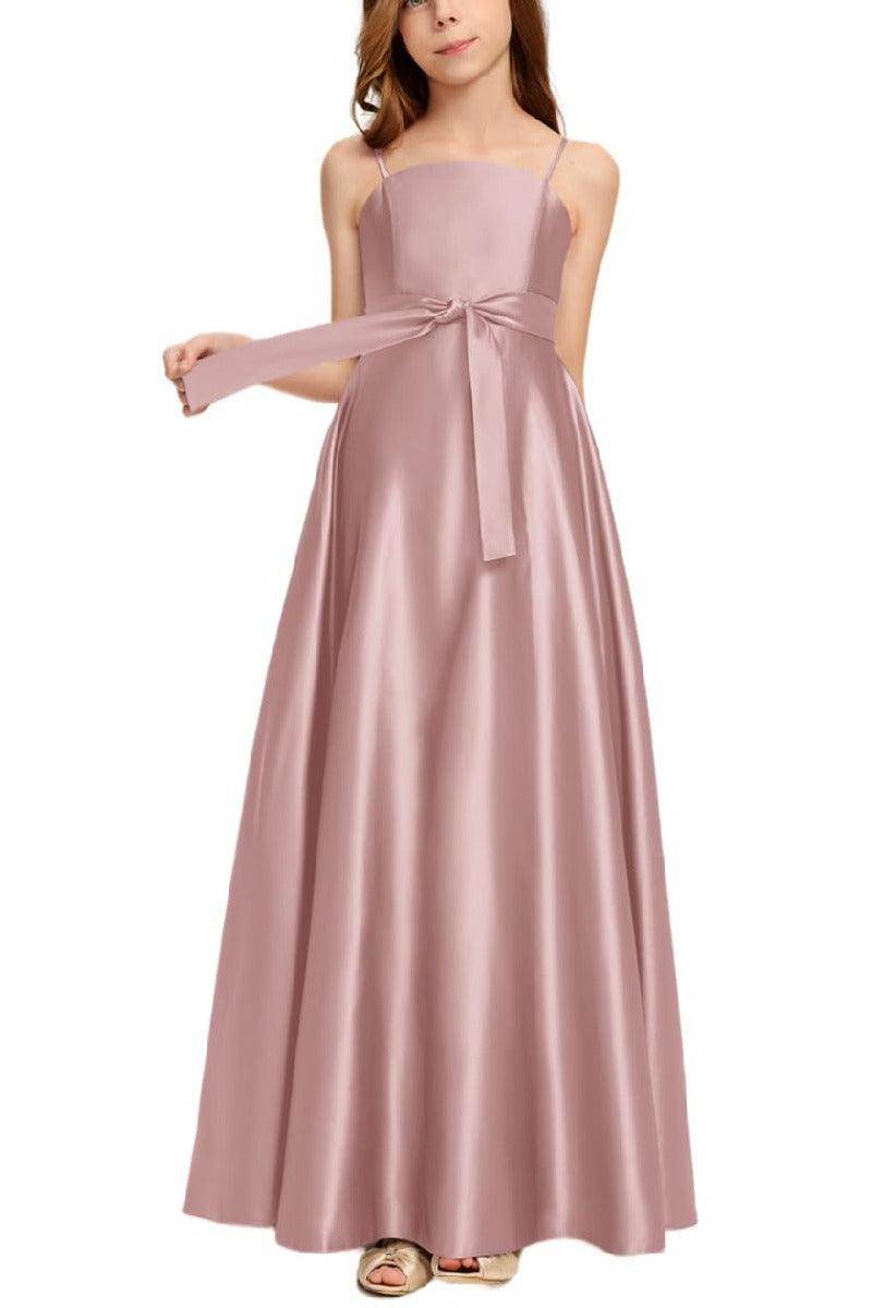 Satin Junior Bridesmaid Dress with Bow & Pockets B0C7KY63LX - COCOMELODY