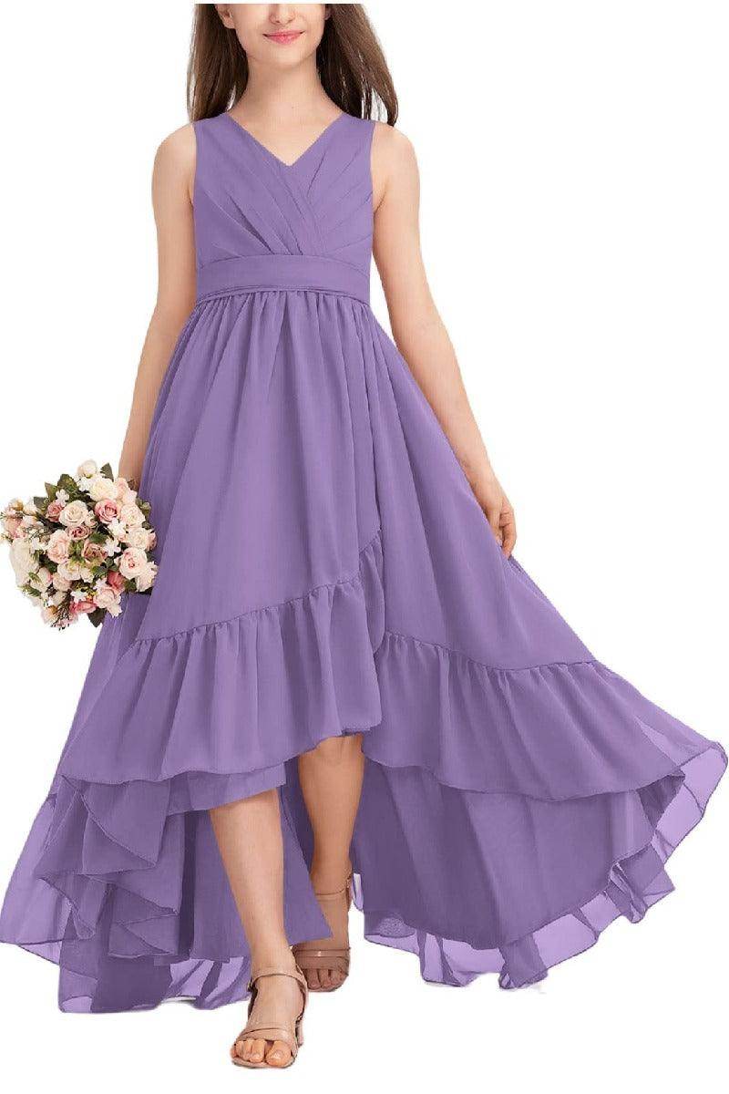 Junior Bridesmaid Dress High-Low Chiffon Gown B0CJDQ8SB2 - COCOMELODY